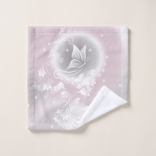 Blush Grey White Floral Fantasy Initialen Bad Handdoek (Wasdoekje)