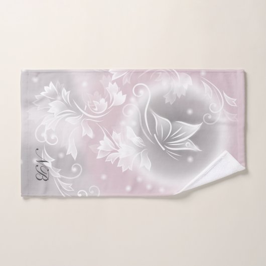 Blush Grey White Floral Fantasy Initialen Bad Handdoek (Handdoek)