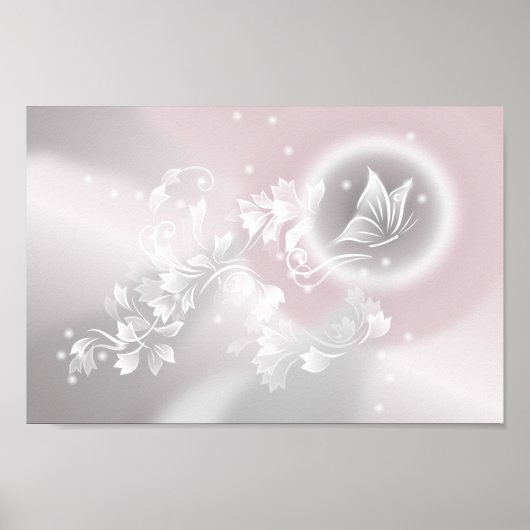 Blush Grey White Floral Fantasy Nursery Poster (Voorkant)