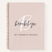 Blush Grey White Monogram Receptenboek Notitieboek (Voorkant)