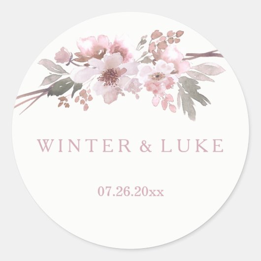 Blush & Grey Winter Gray Wedding Favor Sticker (Voorkant)