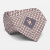Blush Grijs en Taupe Plaid Monogram Stropdas (Opgerold)