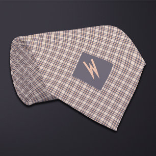 Blush Grijs en Taupe Plaid Monogram Stropdas