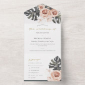 BLUSH GRIJS FLORALE KRANS MONSTRERA BLAD TROUW AL ALL IN ONE UITNODIGING (Binnen)