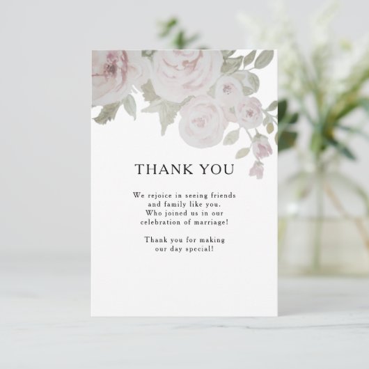 Blush Grijze roze roze Waterverf bruiloft Bedankkaart (Staand voorkant)