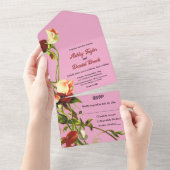 Blush groen botanische Rozen Herfst bloemenbruilof All In One Uitnodiging (Afscheurbaar)