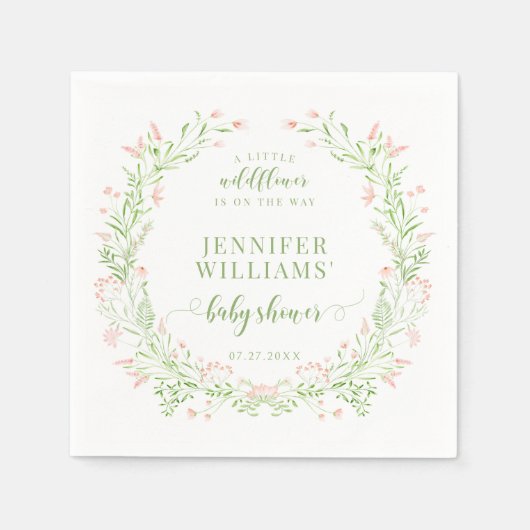 Blush groen klein wildflower baby meisje douche servet (Voorkant)