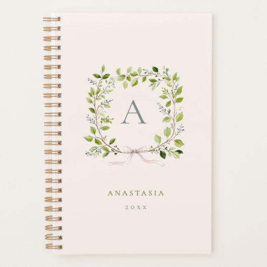 Blush & Groene Monogram Groene Krans & Strik Planner (Voorkant)