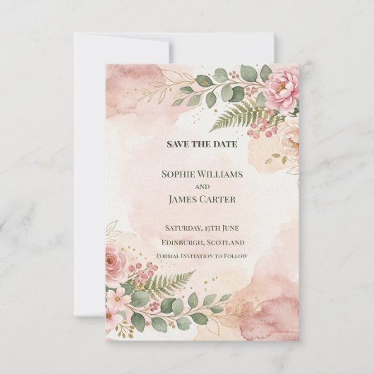 Blush Groene Save The Date Kaart (Voorkant)