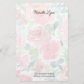 Blush, Groene Transparante Waterverf Rozen Aangepa Briefpapier (Voorkant / Achterkant)