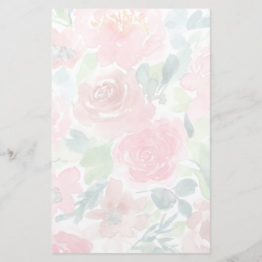 Blush, Groene Transparante Waterverf Rozen Aangepa Briefpapier (Achterkant)