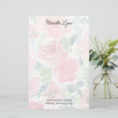 Blush, Groene Transparante Waterverf Rozen Aangepa Briefpapier (Staand voorkant)