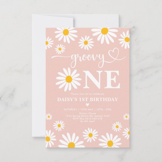 Blush Groovy One Boho Daisy Floral 1e verjaardag Kaart (Voorkant)