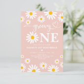 Blush Groovy One Boho Daisy Floral 1e verjaardag Kaart (Staand voorkant)