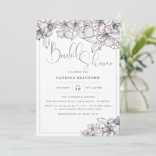 Blush Hand Getrokken Bloembloemen Vrijgezellenfees Kaart (Staand voorkant)