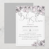 Blush Hand Getrokken Bloemen Baby Meisje Douche Kaart (Voorkant / Achterkant)