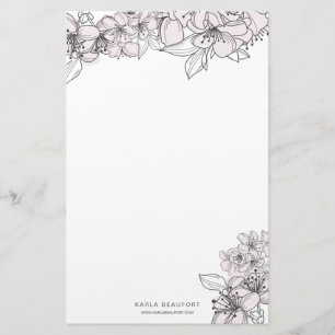 Blush Hand Getrokken Bloemen Botanische Stationery Briefpapier