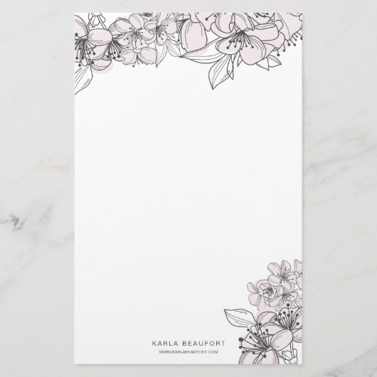 Blush Hand Getrokken Bloemen Botanische Stationery Briefpapier (Voorkant)