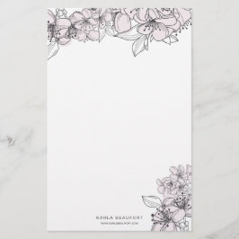 Blush Hand Getrokken Bloemen Botanische Stationery Briefpapier