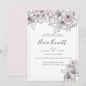 Blush Hand getrokken bloemen Sweet Sixteen uitnodi Kaart (Voorkant / Achterkant)