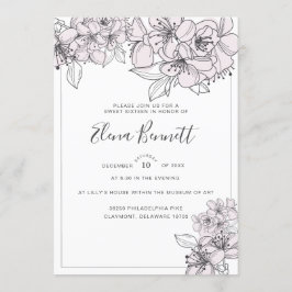 Blush Hand getrokken bloemen Sweet Sixteen uitnodi Kaart