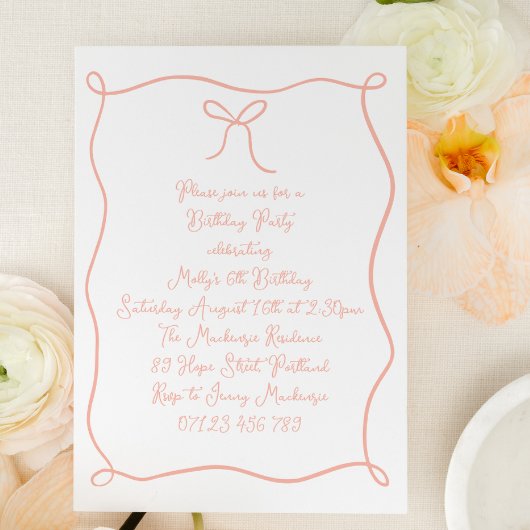 Blush Hand getrokken boog meisje verjaardagsfeest Kaart