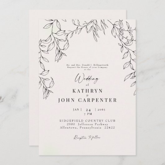 Blush Hand-getrokken gebladerte bruid ouders bruil Kaart (Voorkant / Achterkant)