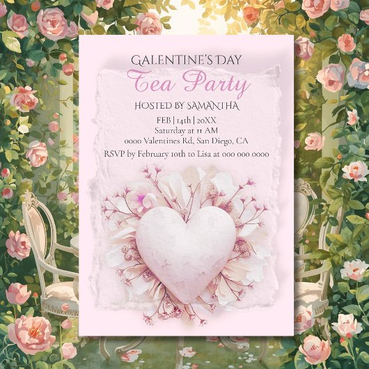 Blush Heart Galentine Tea Party Soft Romance Charm Kaart
