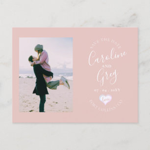 Blush Heart Love Typography Foto Bewaar de datum Aankondigingskaart