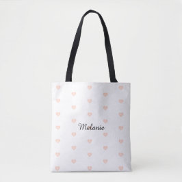 Blush Heart Pattern Name Tote Bag