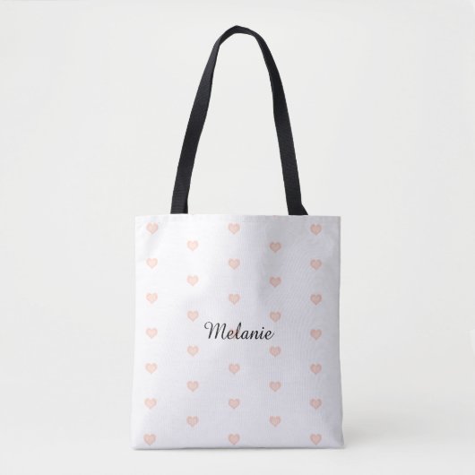 Blush Heart Pattern Name Tote Bag (Voorkant)