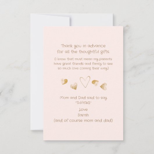 Blush Hearts Mijn 1e bedankje Grappig Bedankkaart (Achterkant)