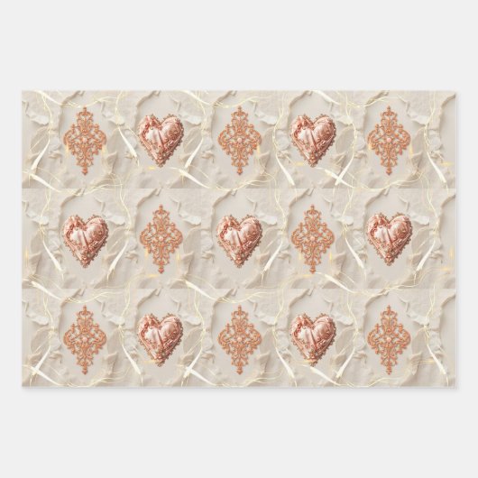 Blush Heirloom Heart Pattern Loving Keepsake Wrap Inpakpapier Vel (Voorkant 2)