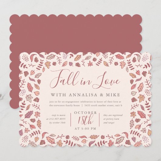 Blush Herfst in Love Engagement Party Kaart (Voorkant / Achterkant)