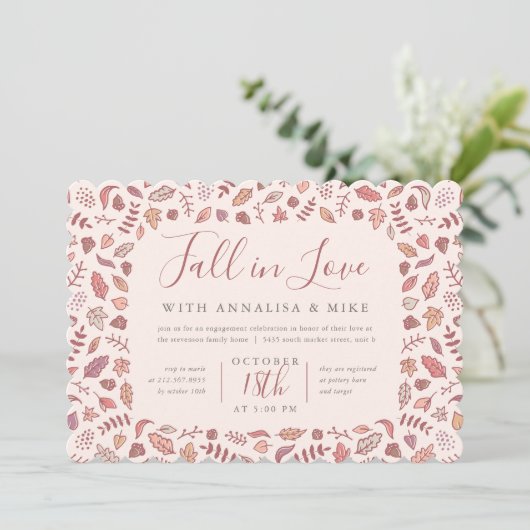 Blush Herfst in Love Engagement Party Kaart (Staand voorkant)