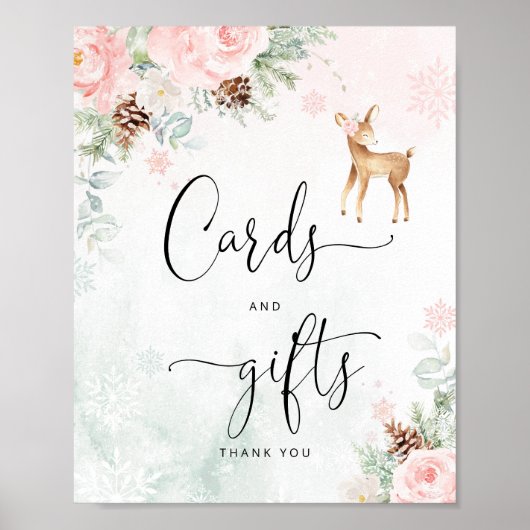 Blush herten roze sneeuwvlokken Kaarten en geschen Poster (Voorkant)