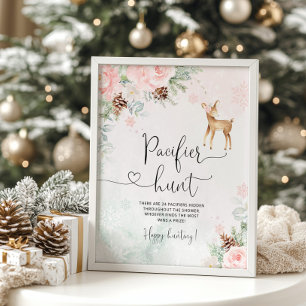 Blush herten sneeuwvlokken Pacifier jacht spel Pos Poster