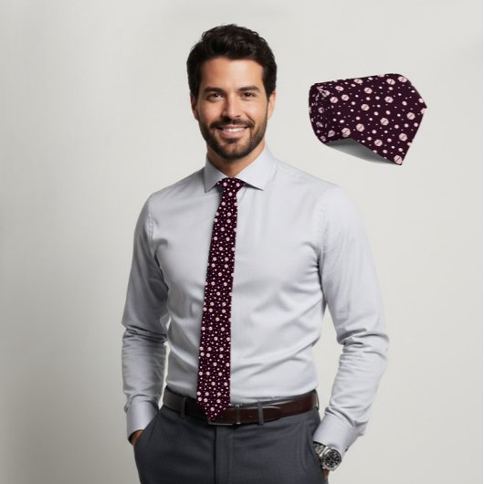 Blush Hexagon Geometric Dark Plum Tie Stropdas