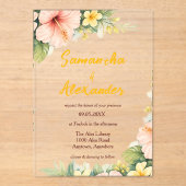 Blush Hibiscus Tropical Floral Acryl Uitnodigingen (Voorkant)