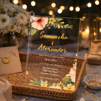 Blush Hibiscus Tropical Floral Acryl Uitnodigingen