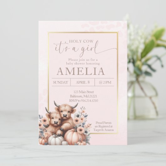 Blush Highland koe is een meisje pompoen Kaart (Staand voorkant)