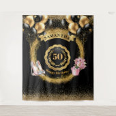 Blush hoge hakken gouden ballonnen 50e verjaardag  wandkleed (Voorkant)