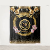 Blush Hoge Hakken Gouden Glitter 50ste Verjaardag  Wandkleed (Voorkant)