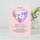 Blush Holographic Folie Hartballon Sweet 16 Kaart (Staand voorkant)