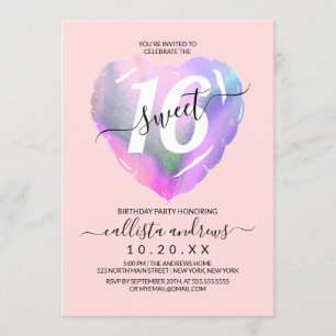 Blush Holographic Folie Hartballon Sweet 16 Kaart