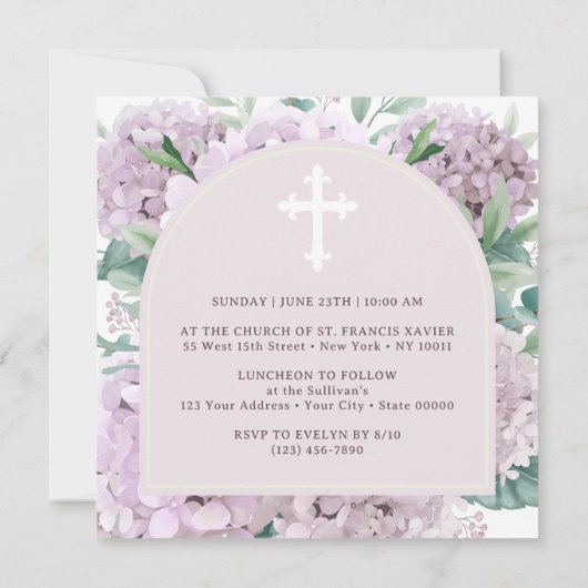 Blush hortensia boog doop uitnodiging (Achterkant)