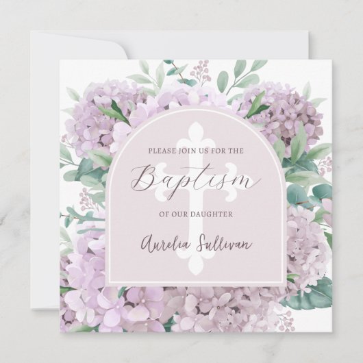 Blush hortensia boog doop uitnodiging (Voorkant)