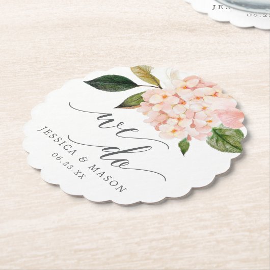 Blush hortensia bruiloft Onderzetters (Gekanteld)