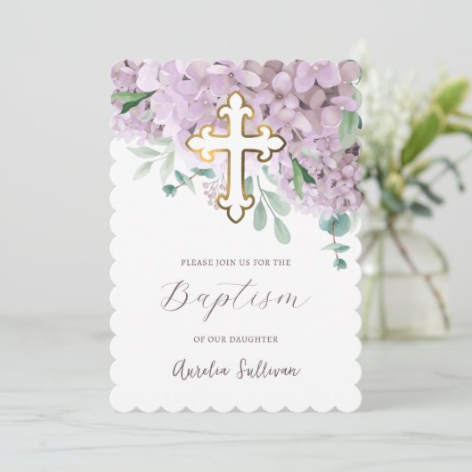 Blush hortensia doop kaart (Staand voorkant)