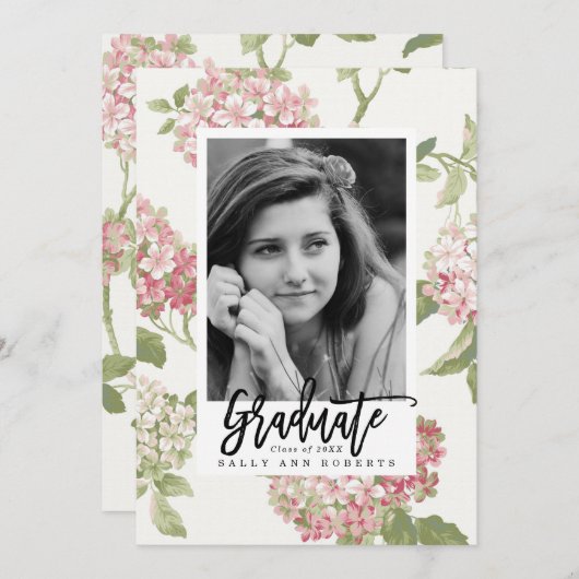 Blush Hortensia Foto afstuderen Kaart (Voorkant / Achterkant)